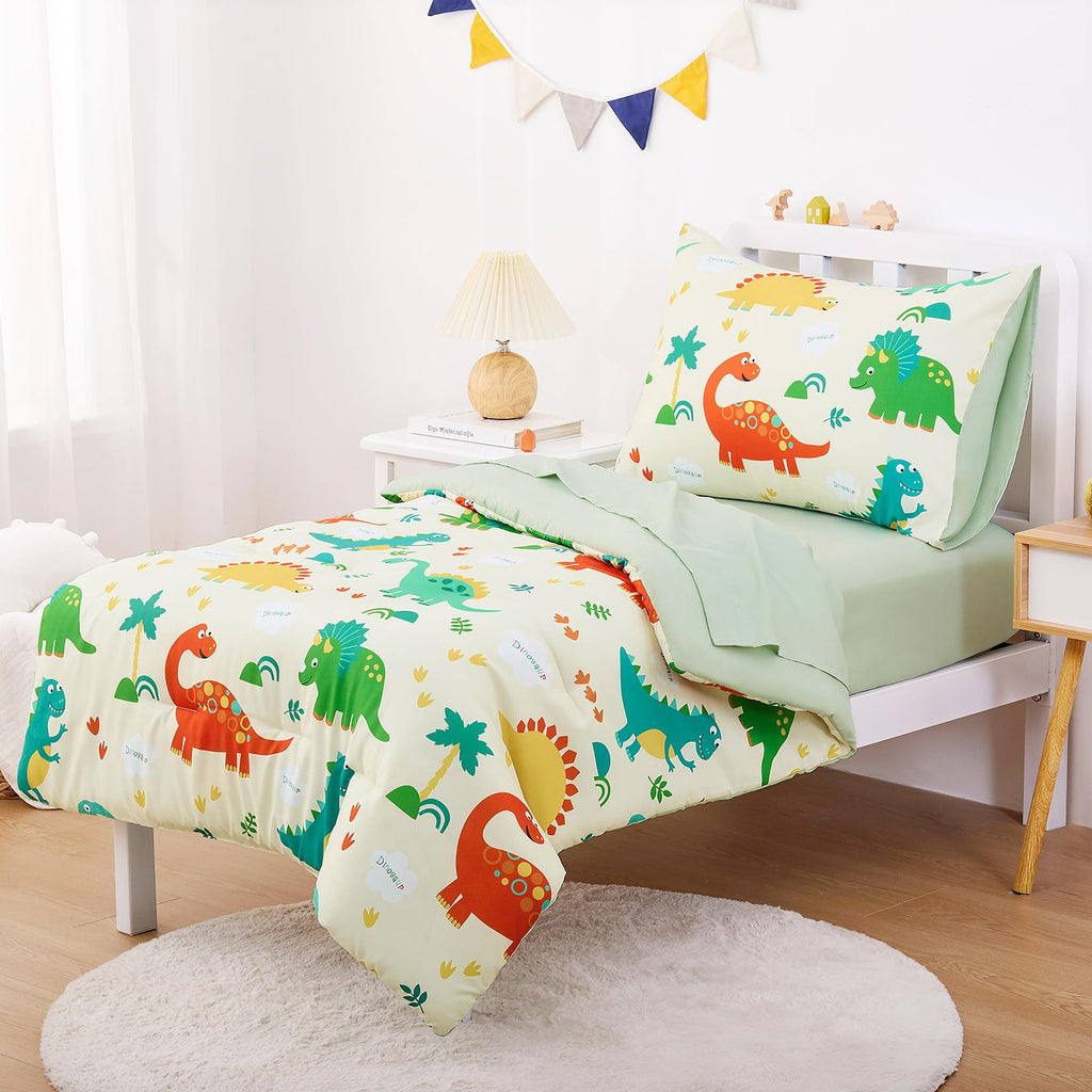 Toddler Bedding Set for Boys, Dinosaur, Cream Green