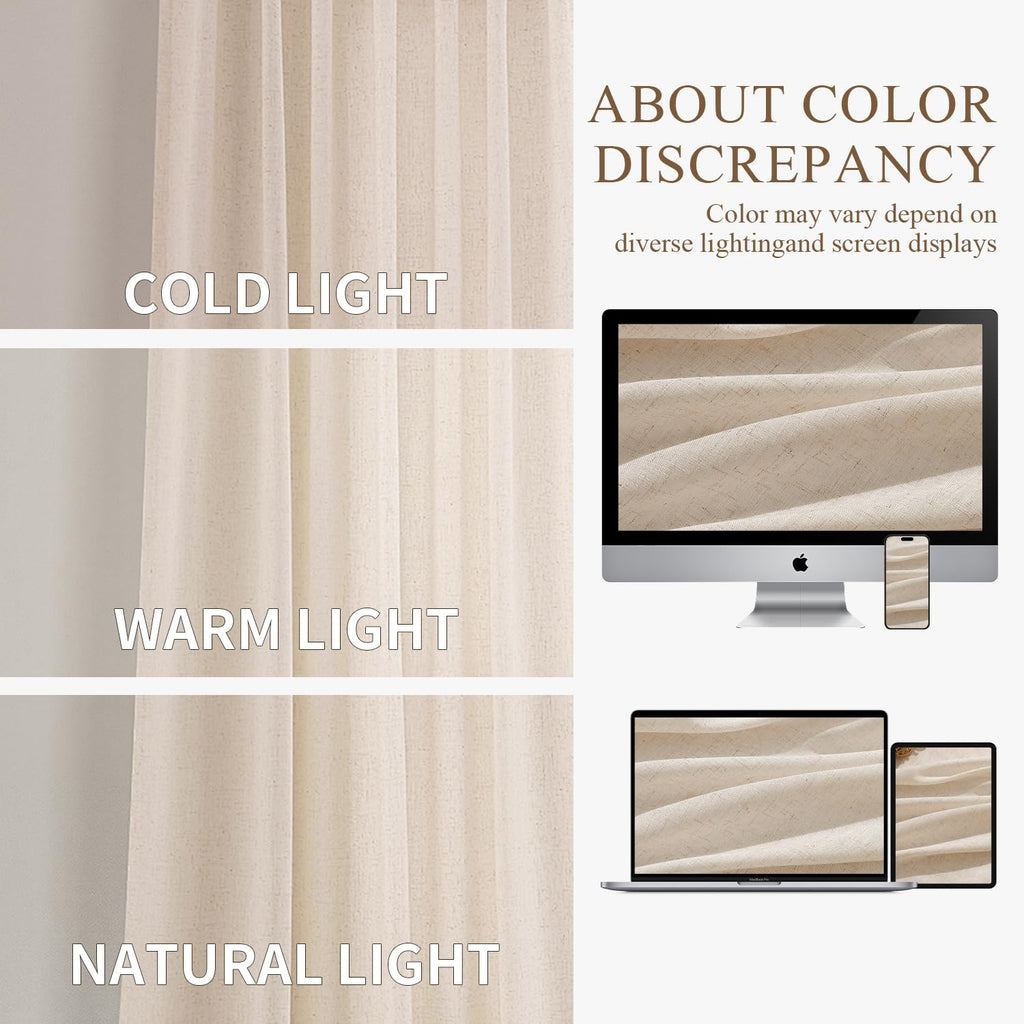 Extra Wide Linen Curtains 60x90 Inch Long Cream Beige