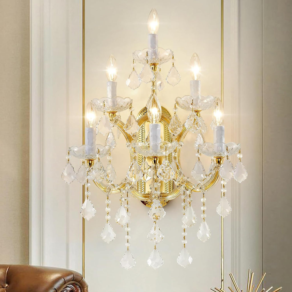 Modern Crystal Wall Sconce Lights- 6 Light Maria Theresa Crystal Wall Sconces Lighting Gold Wall Lamp Chandelier