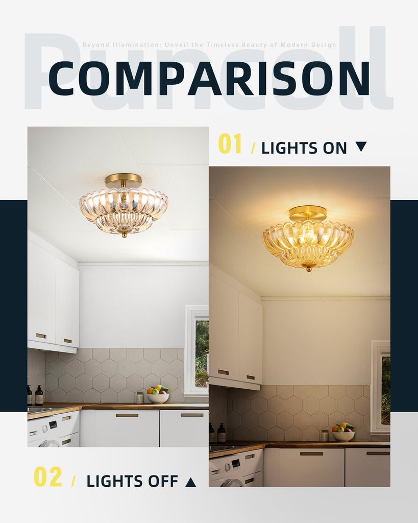 3-Light 12 Inch Amber Semi Flush Mount Ceiling Light