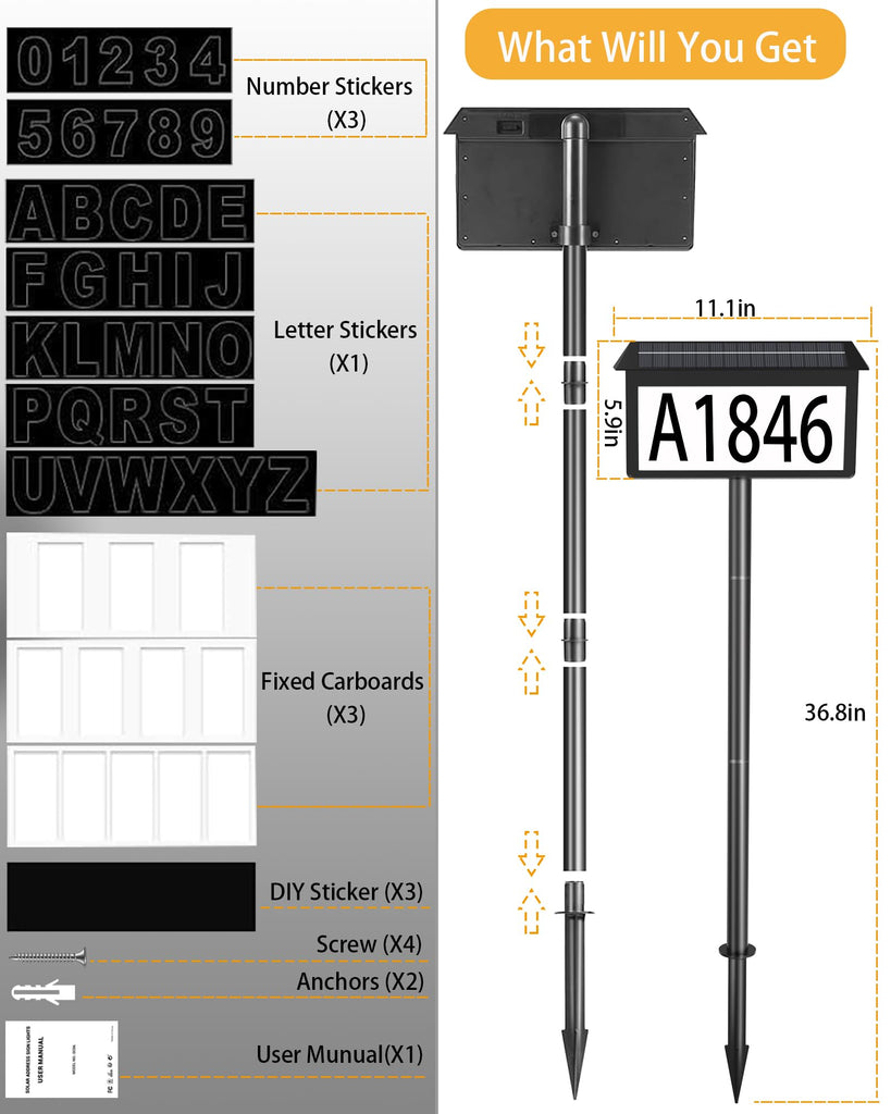 Solar House Numbers for Outside, Waterproof Illuminated House Number Plaque, Solar Led Address Sign for Yard, Home