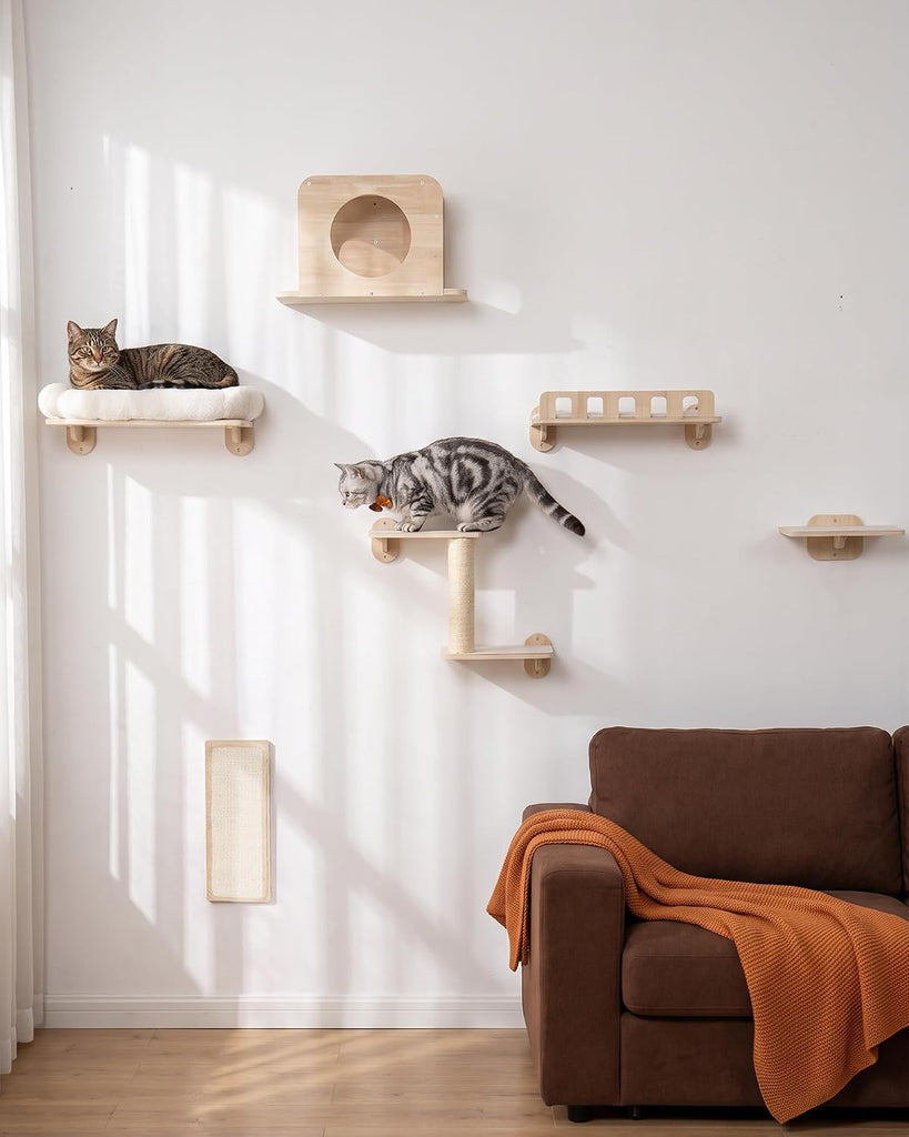 6-in-1 Cat Wall Shelves for Large Cats, Large Cat Bed, Wide Perch