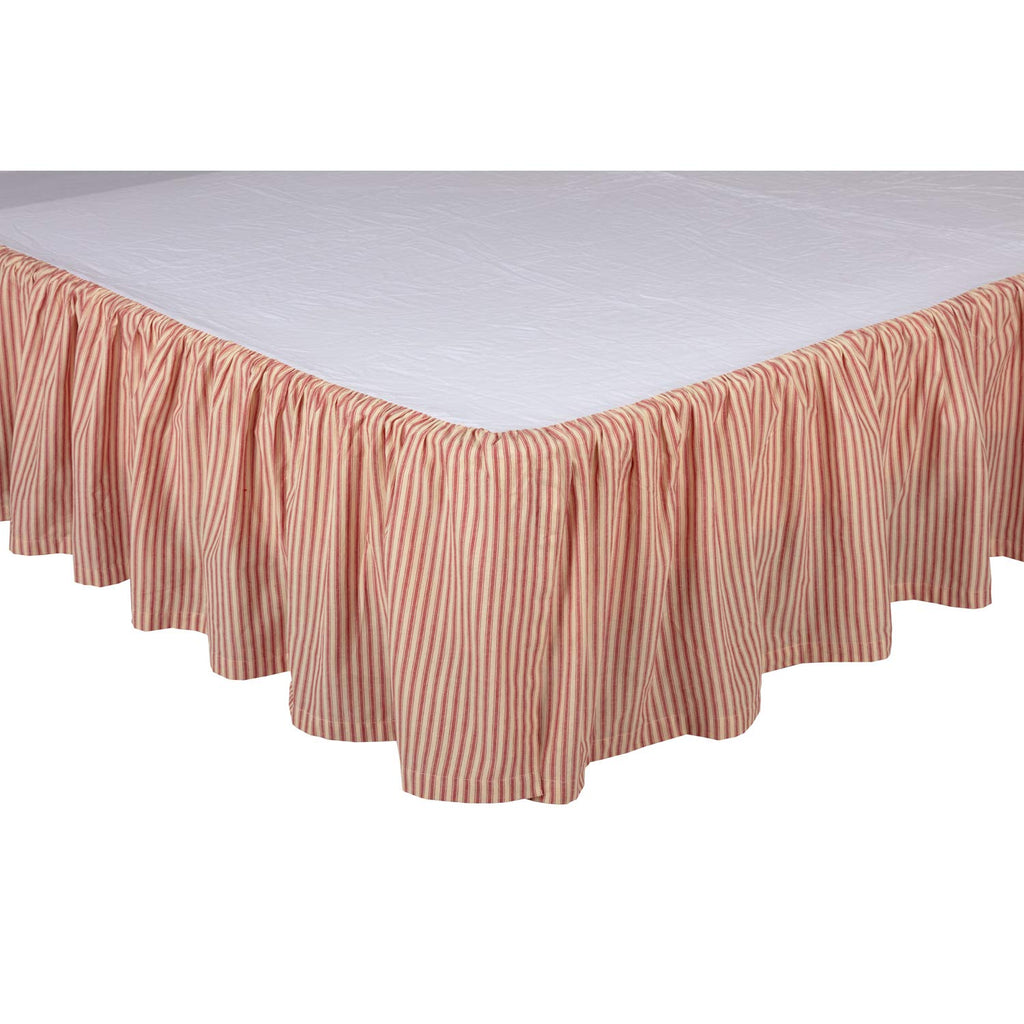 Sawyer Mill Bed Skirt Easy Fit Split Corners Gathered 16 Inch Drop Striped Farmhouse Bedding Dust Ruffle Red Tan King