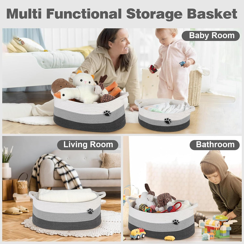 Dog Toy Basket, 30L Toy Box and Bin for Dog Cat Storage, 19.7" X 11" X 7.9" Large Woven Rope Basket for Blankets
