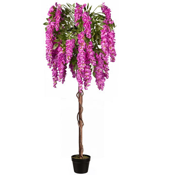 5ft Artificial Wisteria Tree, Fake Tree with Firmly Attached Blooms for Less Shedding, Faux Trees Indoor Outdoor Home