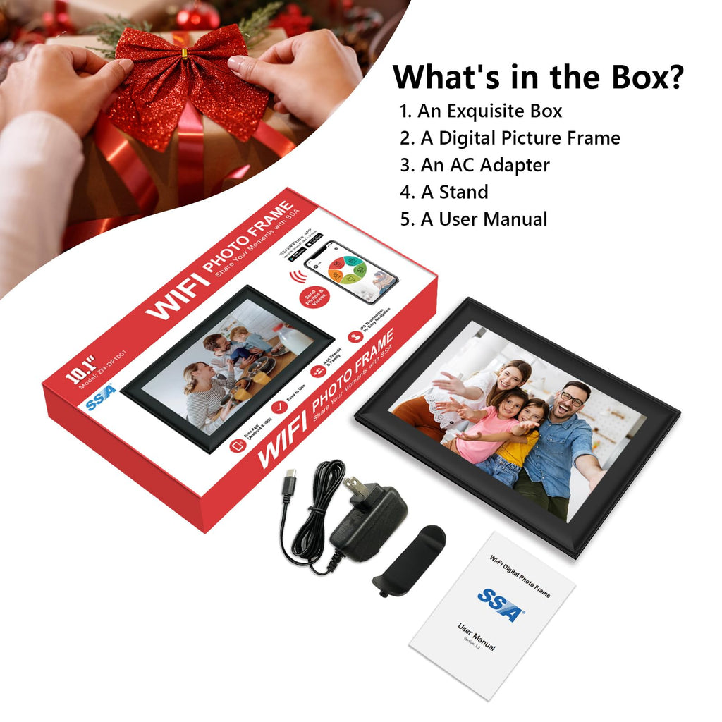 WiFiFRAME Digital Picture Frame 10.1 inch WiFi Smart Photo Frame, 1280 * 800 IPS Touchscreen Auto-Rotate, Built in