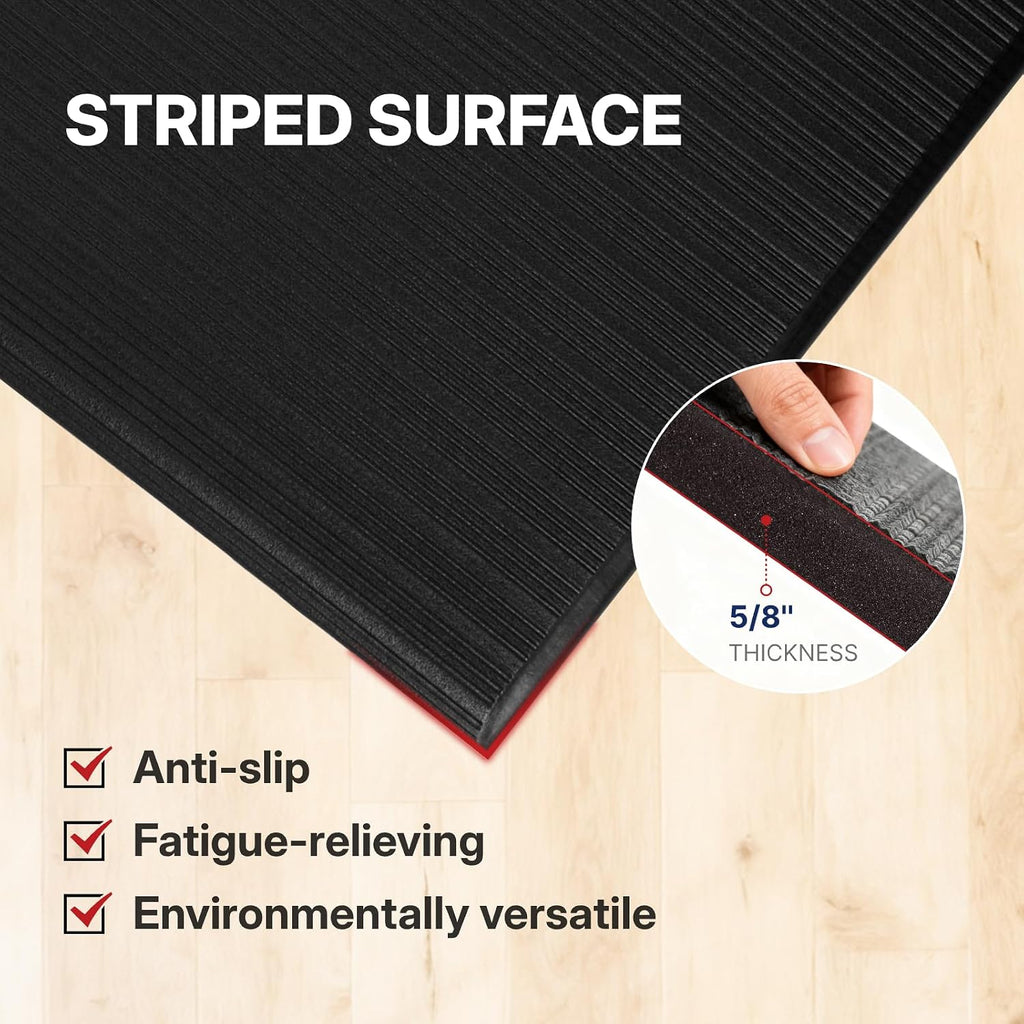 Anti Fatigue Mat, Fatigue Mats for Standing, Ribbed, 8 x 3 ft, 5/8" Thick, Waterproof PU, Slip-Resistant