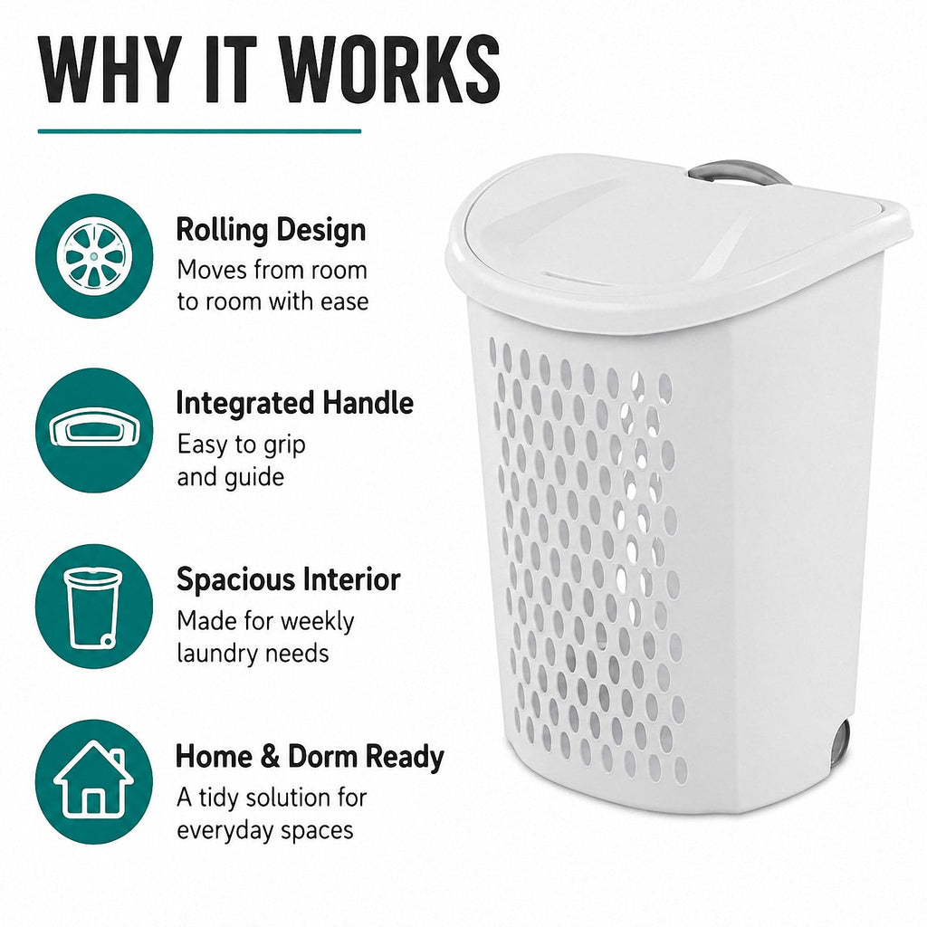 Rolling Laundry Hamper with Wheels & Handle, Plastic Basket with Lid,2-Pack