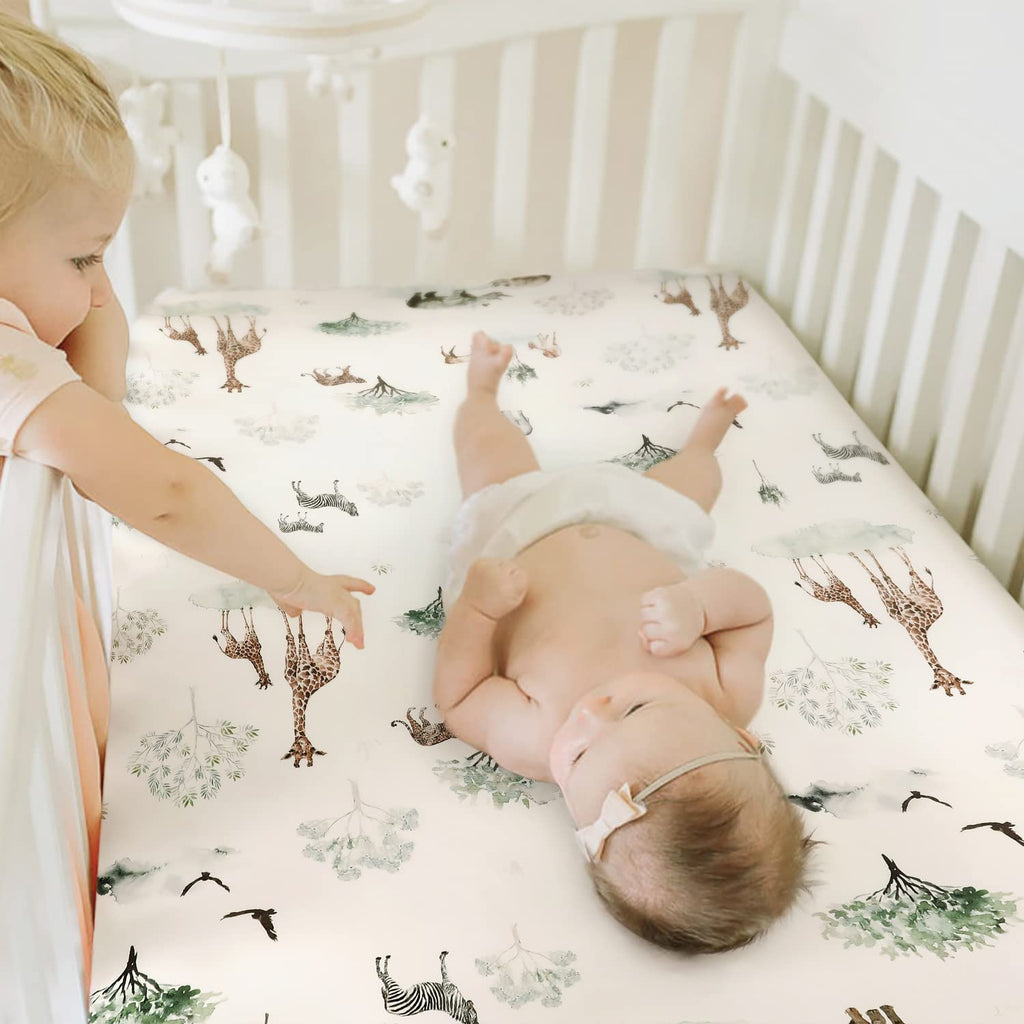 Crib Sheets 2 Pack, Jersey Knit Stretchy Soft Fitted Baby Bed Sheet
