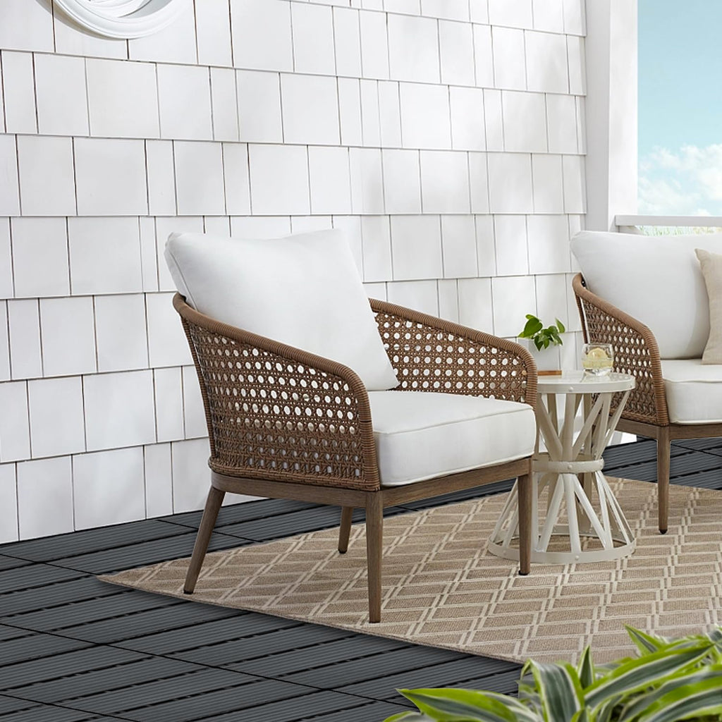 12 PCS Plastic Interlocking Patio Deck Tiles - 12" x 12" Waterproof Indoor Outdoor Flooring, Patio Floor Decking for