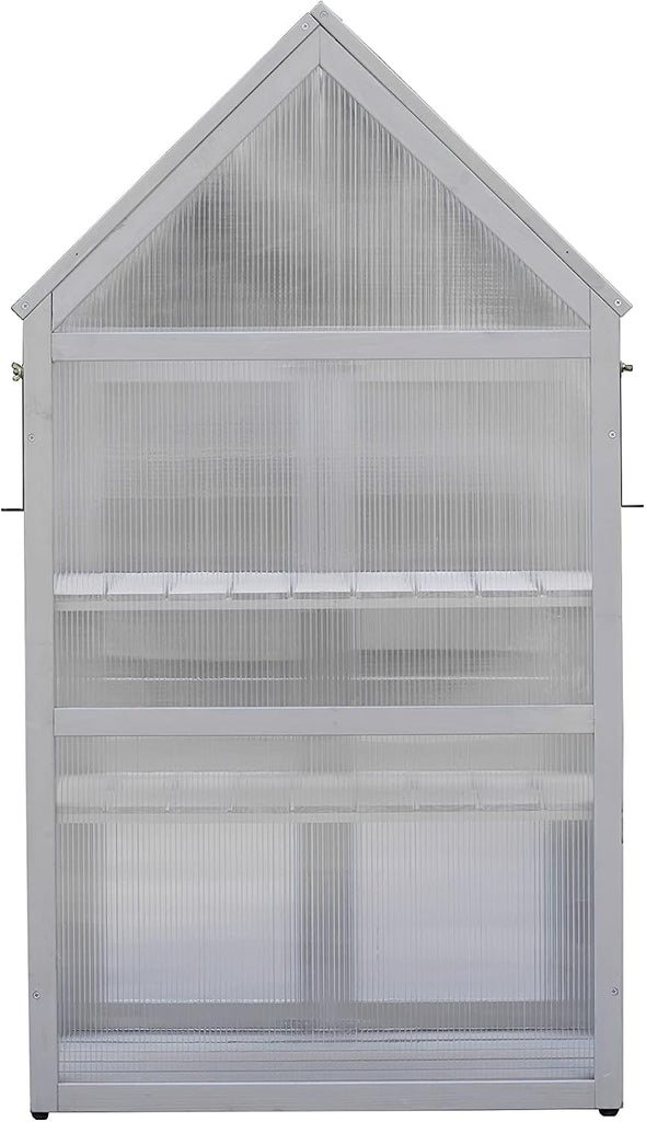 Compact UV-Resistant Cedar Mini Greenhouse Kit - Adjustable 2-Tier Plant Stand with Removable Shelves, Sliding Wall