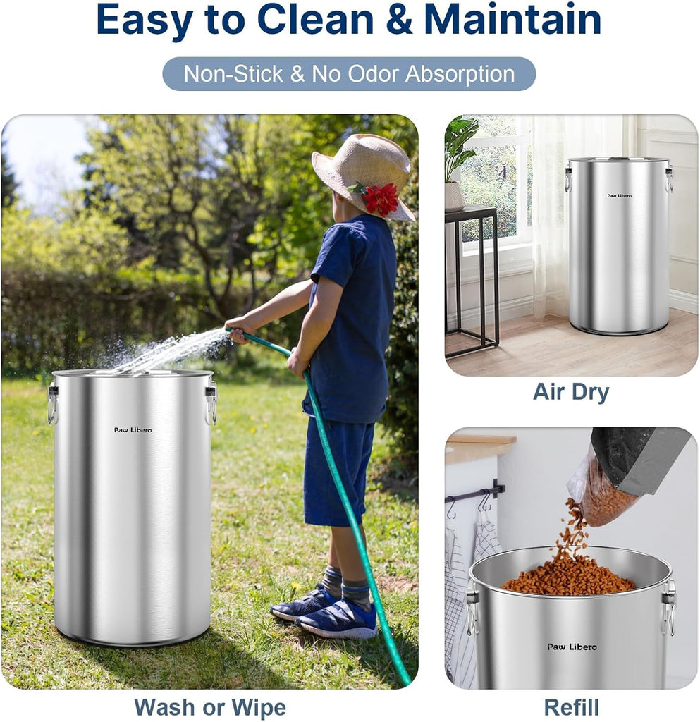 35 Lbs Stainless Steel Dog Food Storage Container with Airtight Lid & Ceramic Bone Handle, Large Metal Dog Food Bin