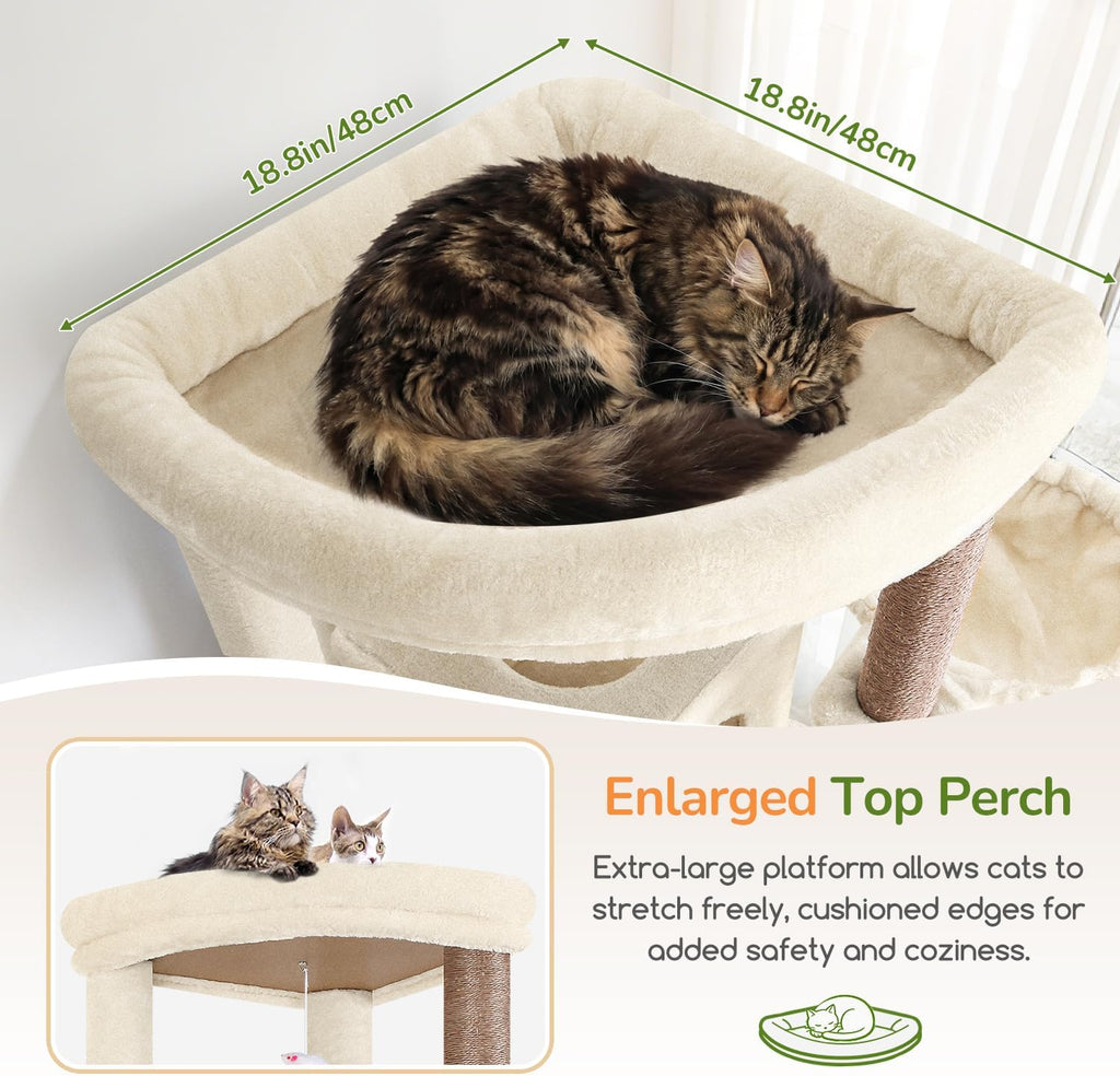 Extra Large Cat Tree for Indoor Multiple Cats, Beige