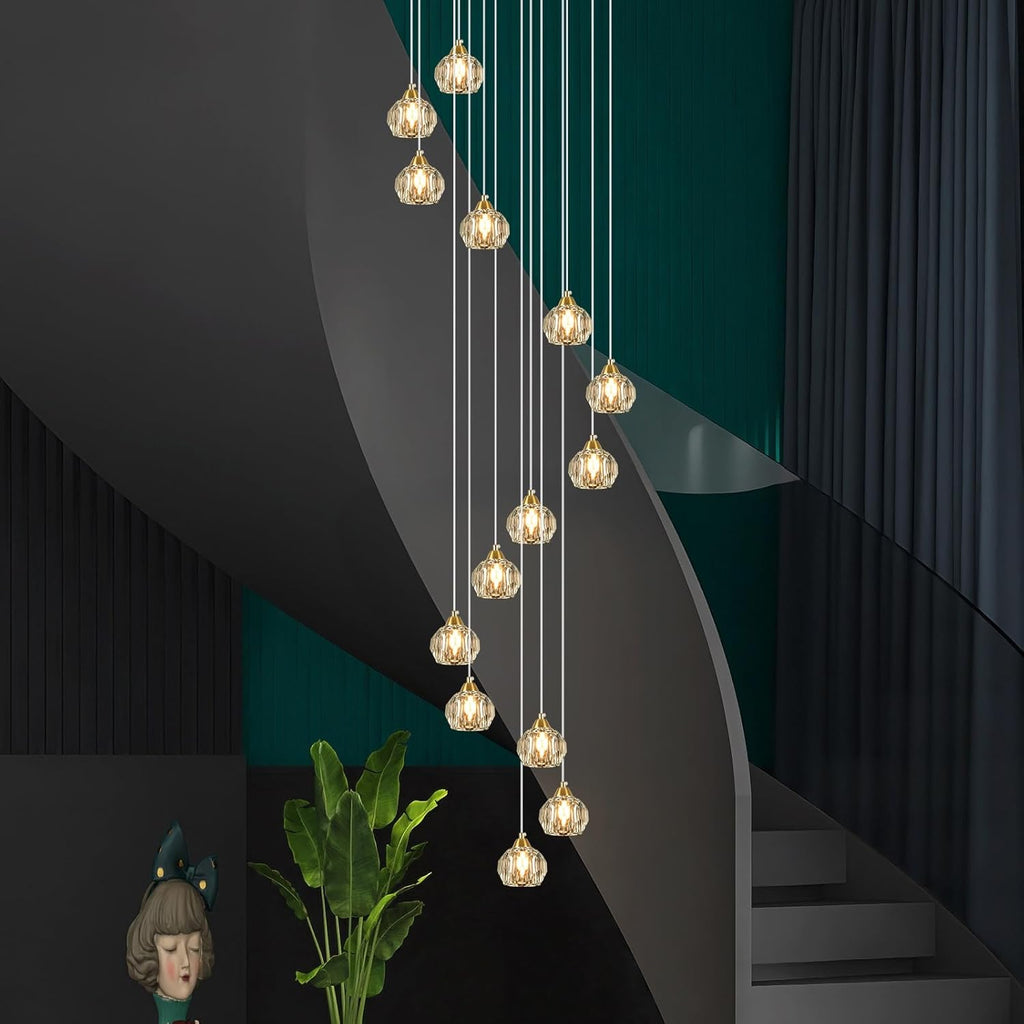 Crystal Chandeliers for Staircases, 14-Light Gold Modern Chandeliers for High Ceilings_Crystal Pendant Light Fixture for Living Room Kitchen Island Foyer Hallway Bar A116-B0F8H6KXP6