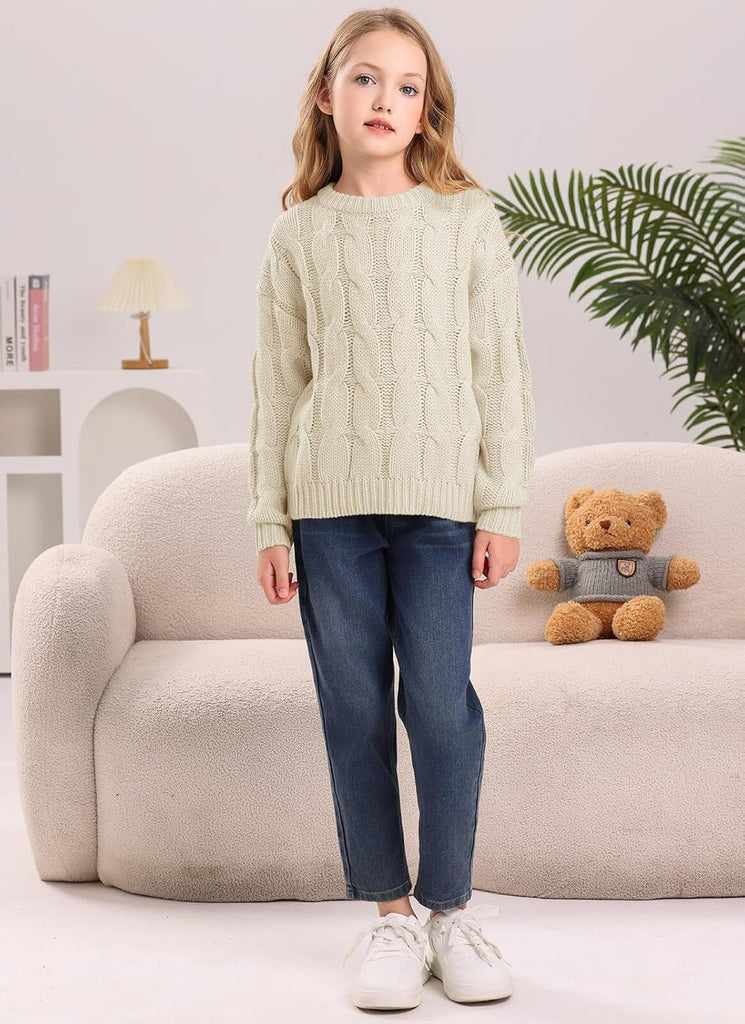 Cable Knit Sweaters Long Sleeve Crewneck Pullover Sweater