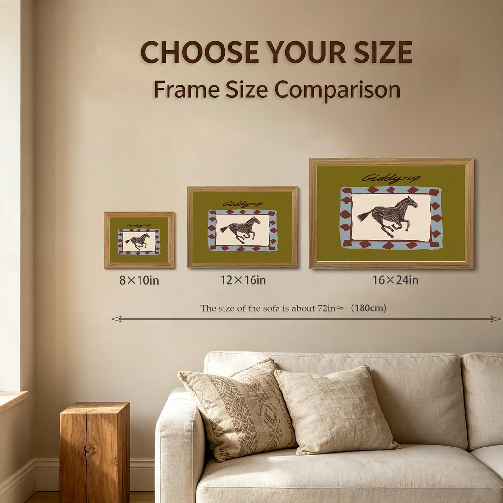 Framed Western Cowboy Wall Art Horse Giddyup Canvas Print Decor