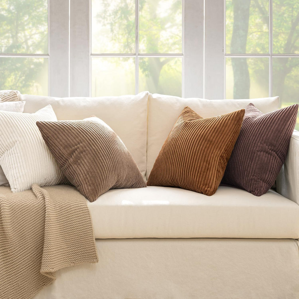 Boho Farmhouse Throw Pillow Covers 18x18 Inch Set of 4 Rustic Mordern Neutral Cushion Covers Soft Corduroy Nordic