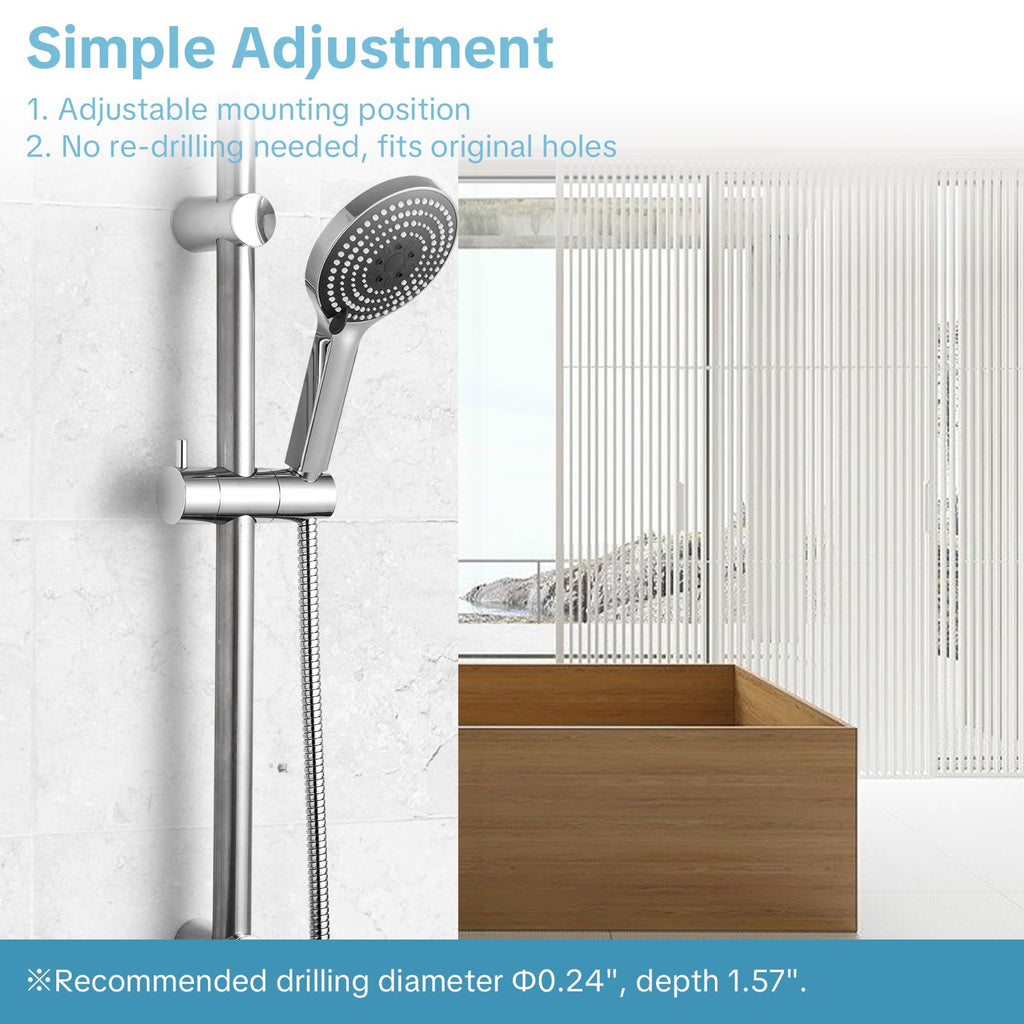 Shower Slide Bar Combo, 33 in Segmental Slide Bar with 6-Mode High Pressure Handheld Shower Head and 60 in Stainless