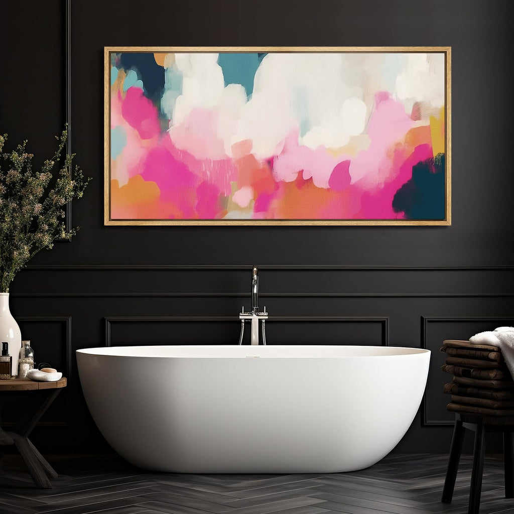 Extra Large Framed Canvas Print Wall Abstract Pastel Clouds Colorful Skyline Antique Retro Fine Illustrations