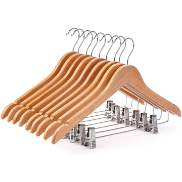 Wooden Hangers with Clips 24 PCS Pants Hangers with Clips, Smooth Solid Wooden Pants Hangers, 360 Swivel Hooks &