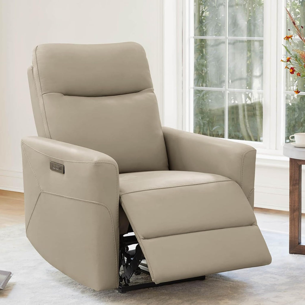 Genuine Leather Power Recliner Chair for Adults, Electric Wall Hugger Recliner , Modern Living Room and RV Recliner