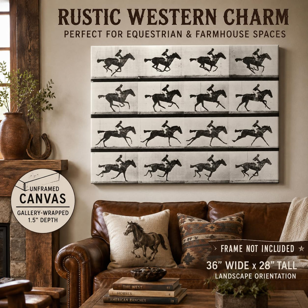 Muybridge Galloping Horse Wall Art 28x36 Stretched Canvas Ready to Hang Vintage Motion Study Photography Eadweard