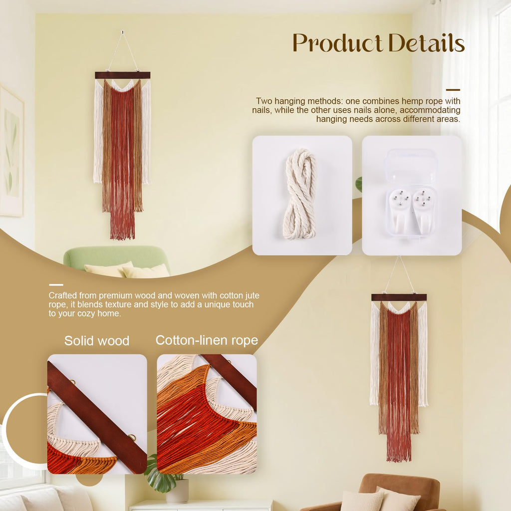 Macrame Wall Hanging 2pcs Boho Wall Tapestry, Woven Wall Art Bedroom Bohemian Home Decor 47.2" L x 15.7" W (Deep Red)
