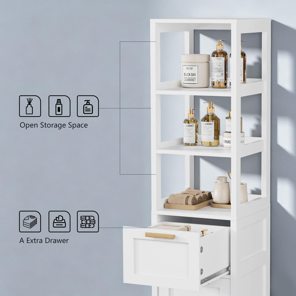 66'' Tall Tilt Out Laundry Hamper Cabinet, Hidden Laundry Hamper with Removable Storage Basket, Open Shelf and