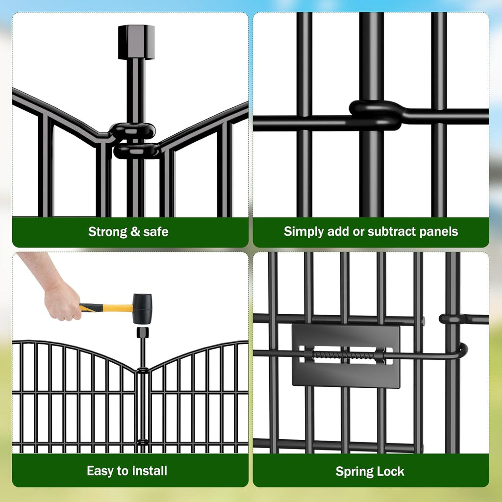 10 Panels No Dig Decorative Garden Fence with Gate - 40 in (H) x 23.6 ft (L), Dog Fence Outdoor for Yard, Rustproof