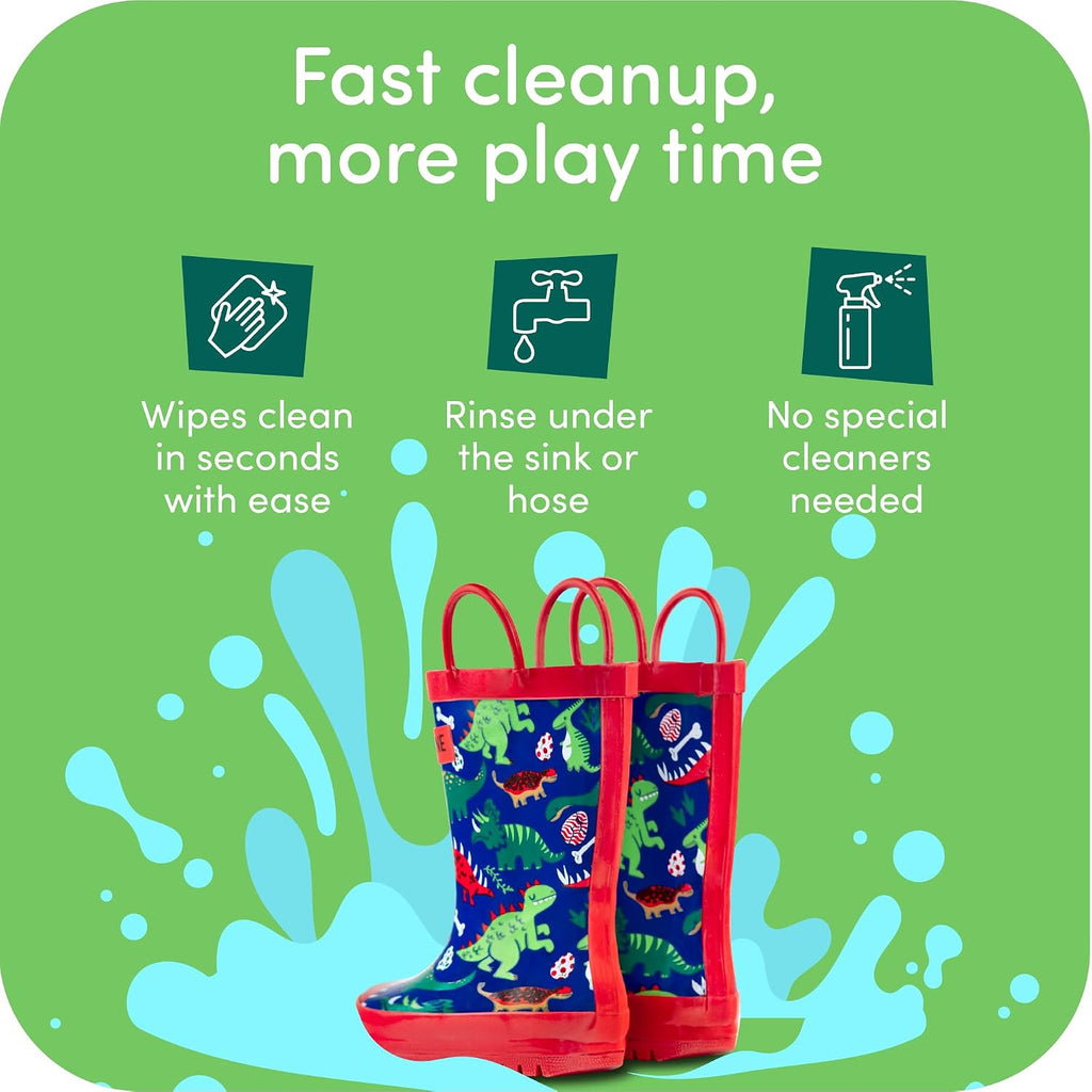 Rain Boots with Easy-On Handles in Fun Patterns for Boys and Girls