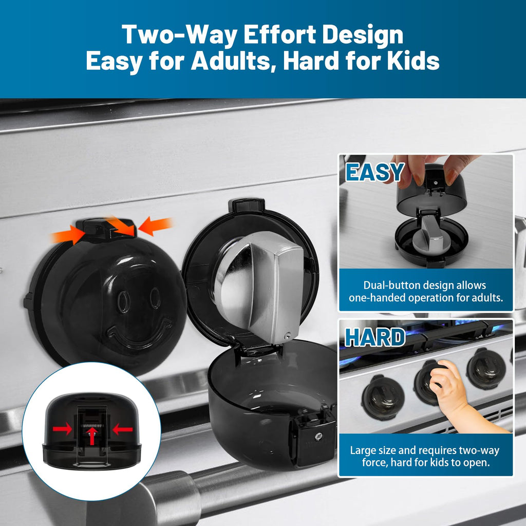 Childproof Stove Knob Safety Covers, Black Oven Knob Covers, 5 Pack