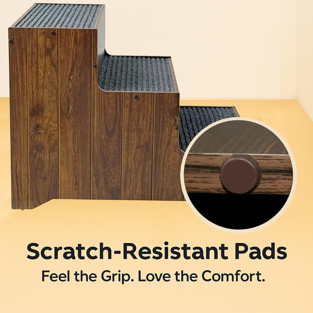 Extra Sturdy Dog Stairs for Large Dogs, Wooden Bed Step Non-Slip Wide 3-Step