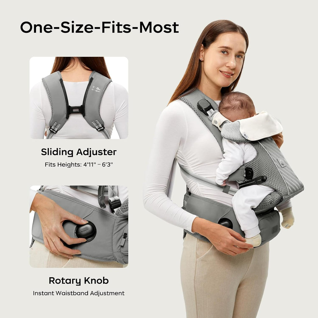 Hexa Effortless Baby Carrier with Hip Seat - Ergonomic Toddler Carrier (13.2-33 lbs), Adjustable Slide Lock & Knob