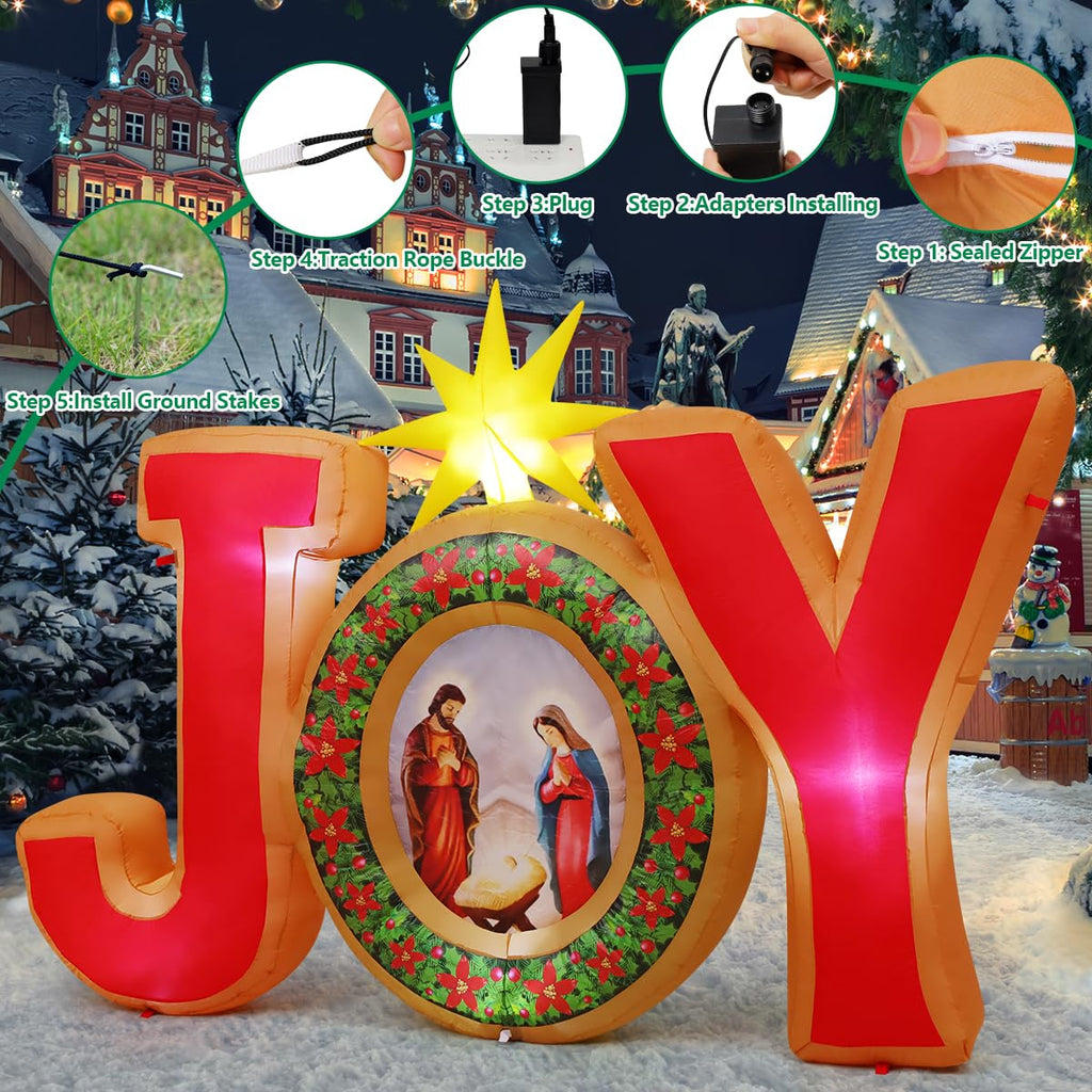 7.84FT Christmas Inflatables Joy Nativity Scene Outdoor LEDs Decor