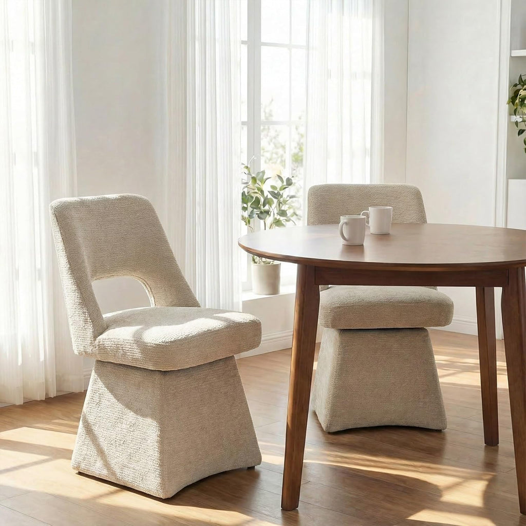 Upholstered Swivel Dining Chairs Set of 2, Modern Dining Room Chairs with Open Back, Chenille Fabric Kitchen Chairs