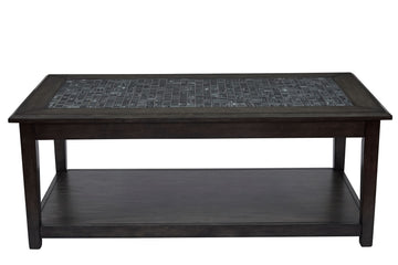 Baroque 48" Coffee Table with Mosaic Tile Inlay, Contemporary Transitional Accent Table, Grey