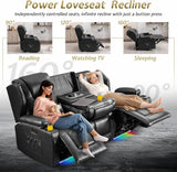 SAMERY Power Loveseat Recliner Sofa with Adjustable Split Back, Multi-Port Charger, Flip-Up Backrest & LED Lighting