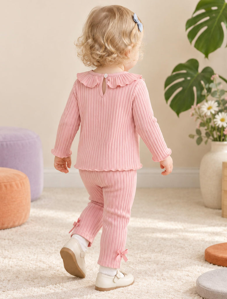 Girl Clothes Toddler Girl Clothes Ribbed Cotton Ruffle Bow Set