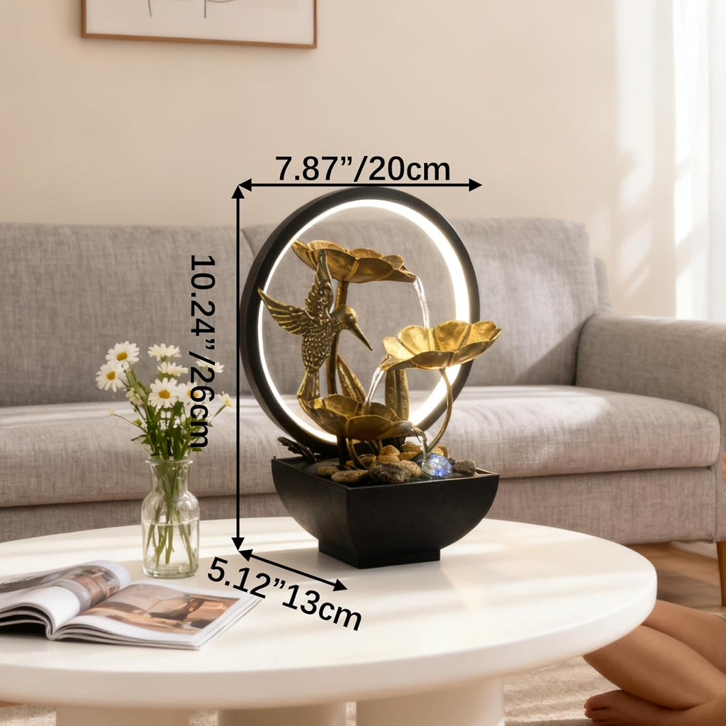 Tabletop Fountain, Indoor Waterfall Fountain, Small Home Décor Zen Relaxation Soothing Sound Machine, Bronze Metal