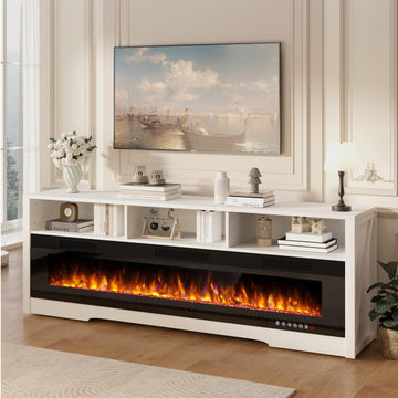 65"FireplaceTVStandwithGlassElectricFireplacefor75inchTVs