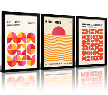 3Pcs Black Framed Bauhaus Wall Art, Sunset Wall Decor, 12x16 Inch