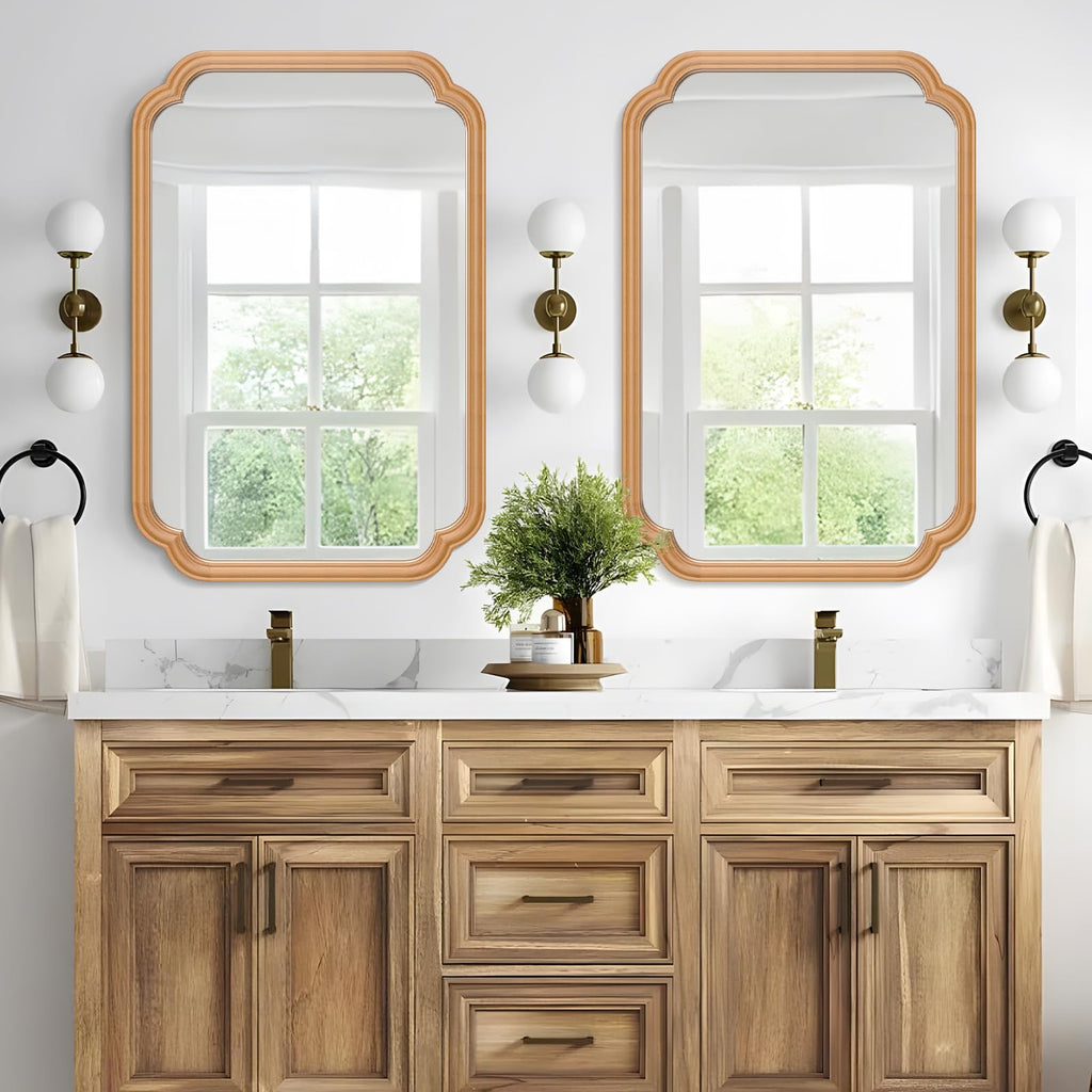 Wood Bathroom Mirror for Wall Mounted, 24" x 36" Rustic Bathroom Mirror for Over Sink with Wood Frame Farmhouse