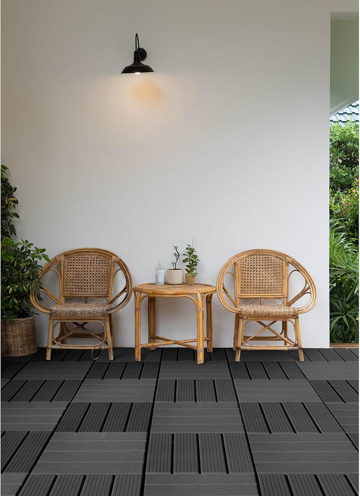 11.8-in by 11.8-in Straight Groove Dark Grey Interlocking Deck Tiles, Pack of 9 Tiles, FPD6183
