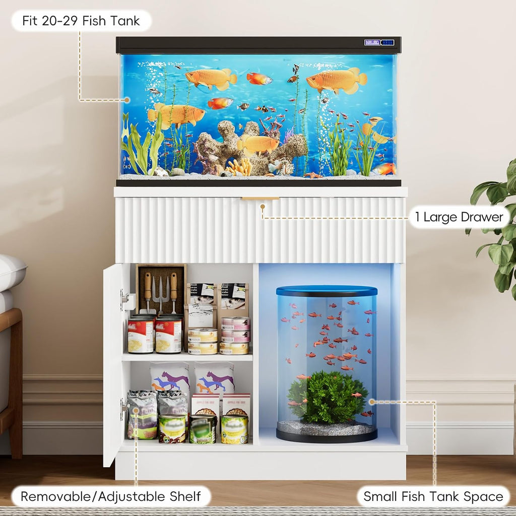 20-29 Gallon Fish Tank Stand with Power Outlet & Drawers, White