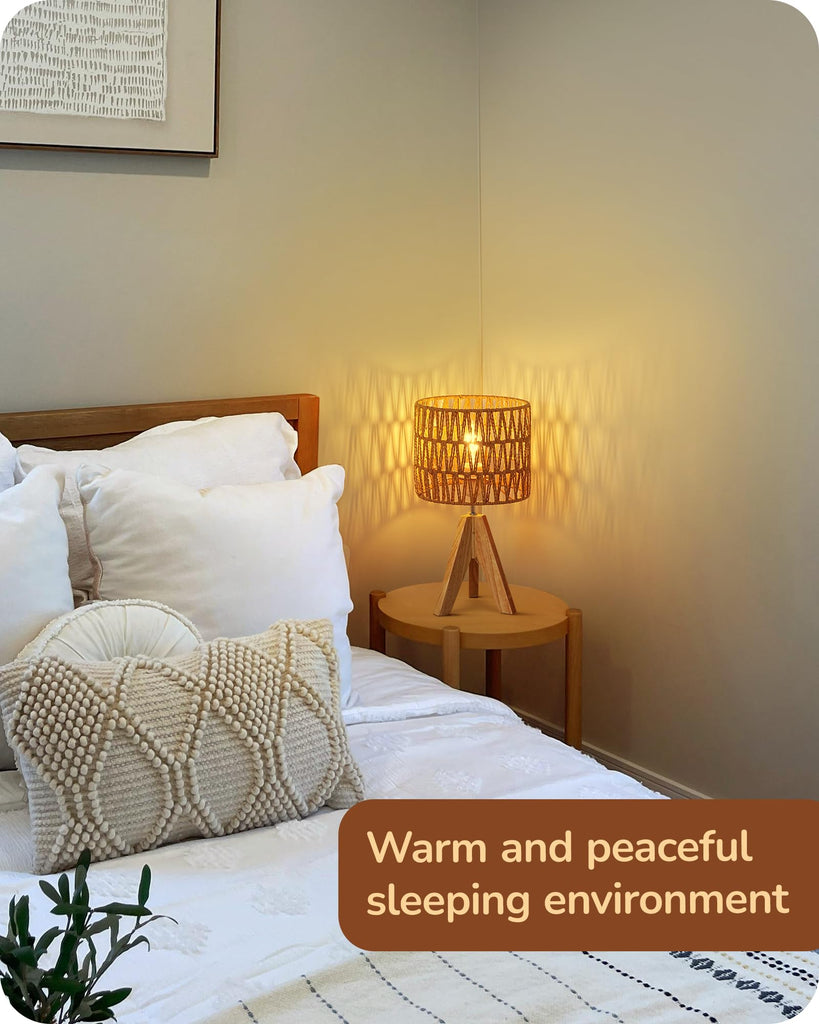 Rattan Small Table Lamp, Boho Nightstand Lamp, 14.2", E26 Base