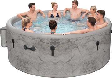 85" Premium Drop-Stitch Inflatable Hot Tub for 8 Person, Rigid Portable Outdoor Spa with 220 Massage Jets, Smart