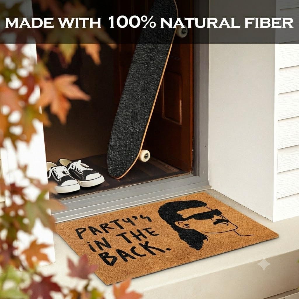Party's in the Back Door Mat 30x17 Inch, Funny Welcome Mat Coir | Funny Home Decor, Conversation Starter, Natural