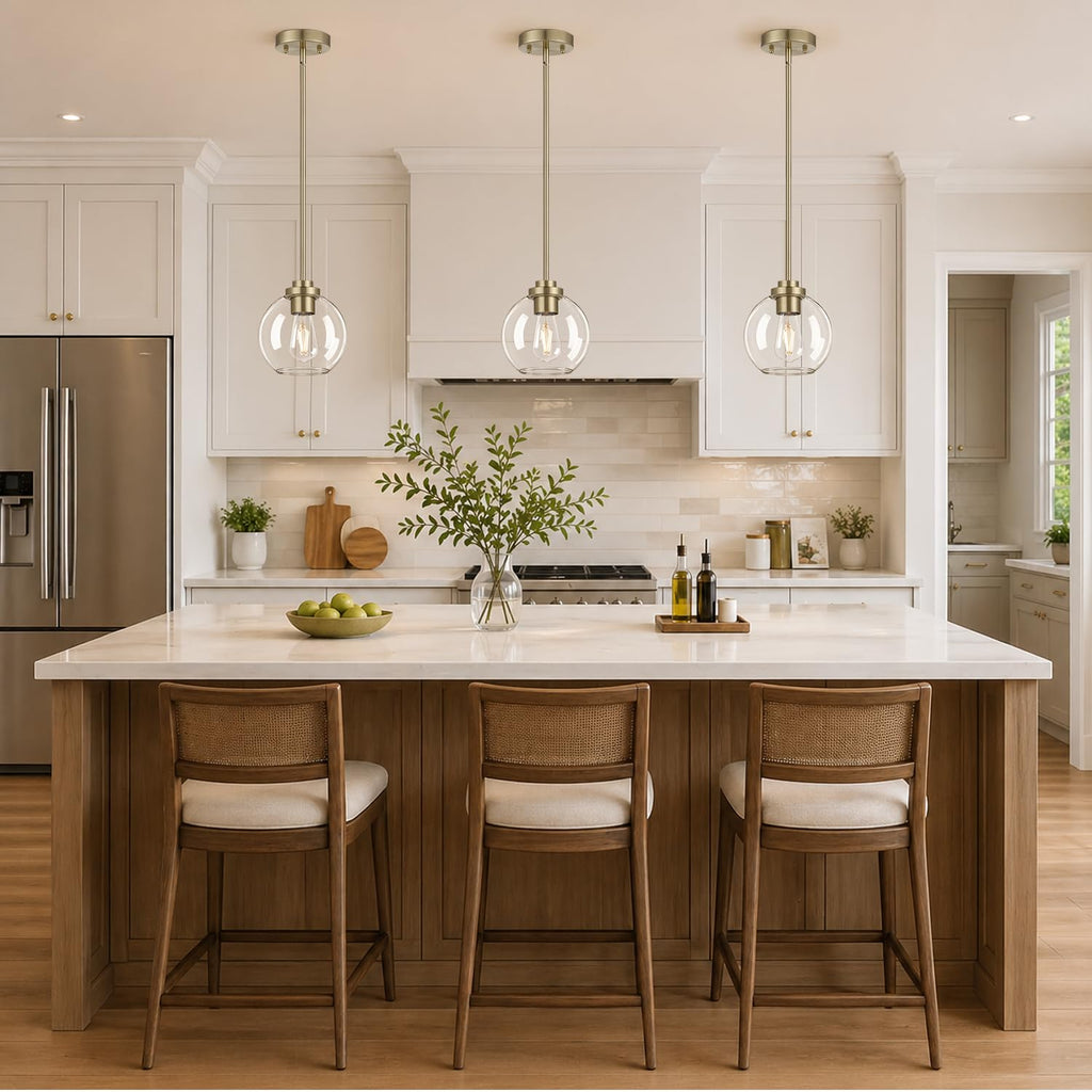 2 Pack Modern Globe Pendant Lights Kitchen Island Clear Glass