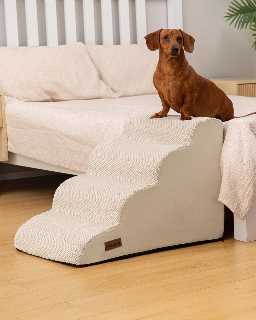 Dog Steps for Bed or Couch, 4 Step Pet Stairs for Small Dogs & Cat