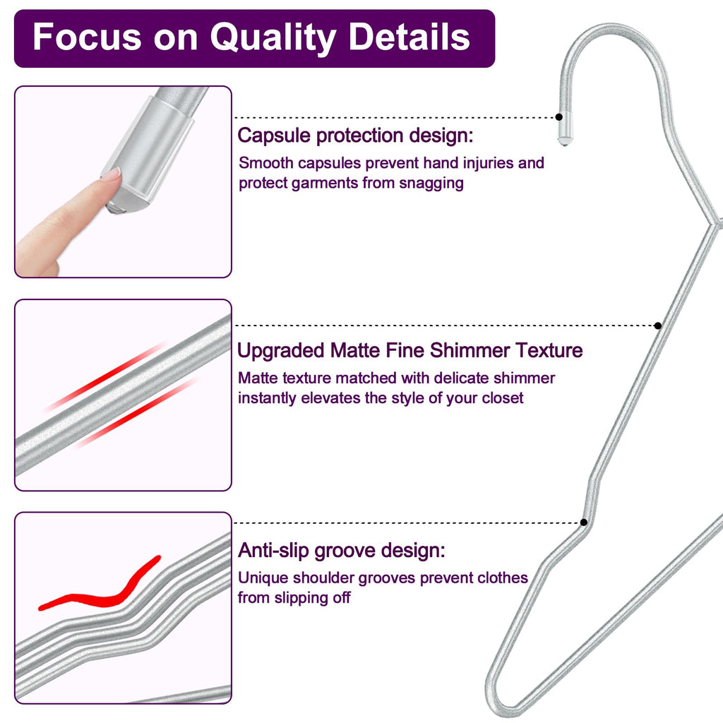 Metal Wire Hangers 60 Pack, Metal Coat Hangers with 5 Clips